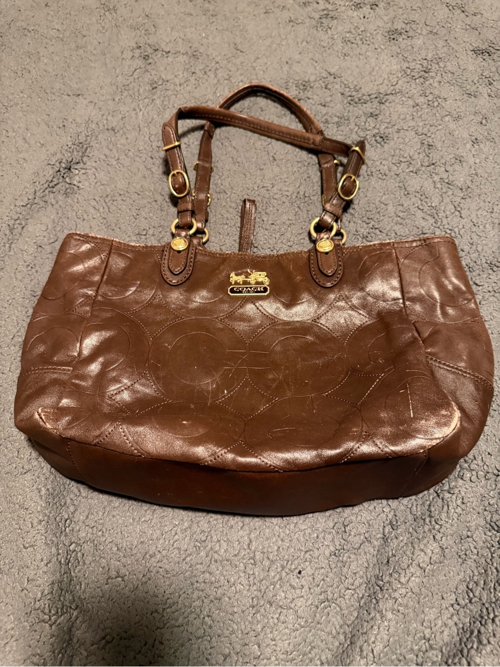 Coach Brown Leather Shoulder Bag with Gold Hardware